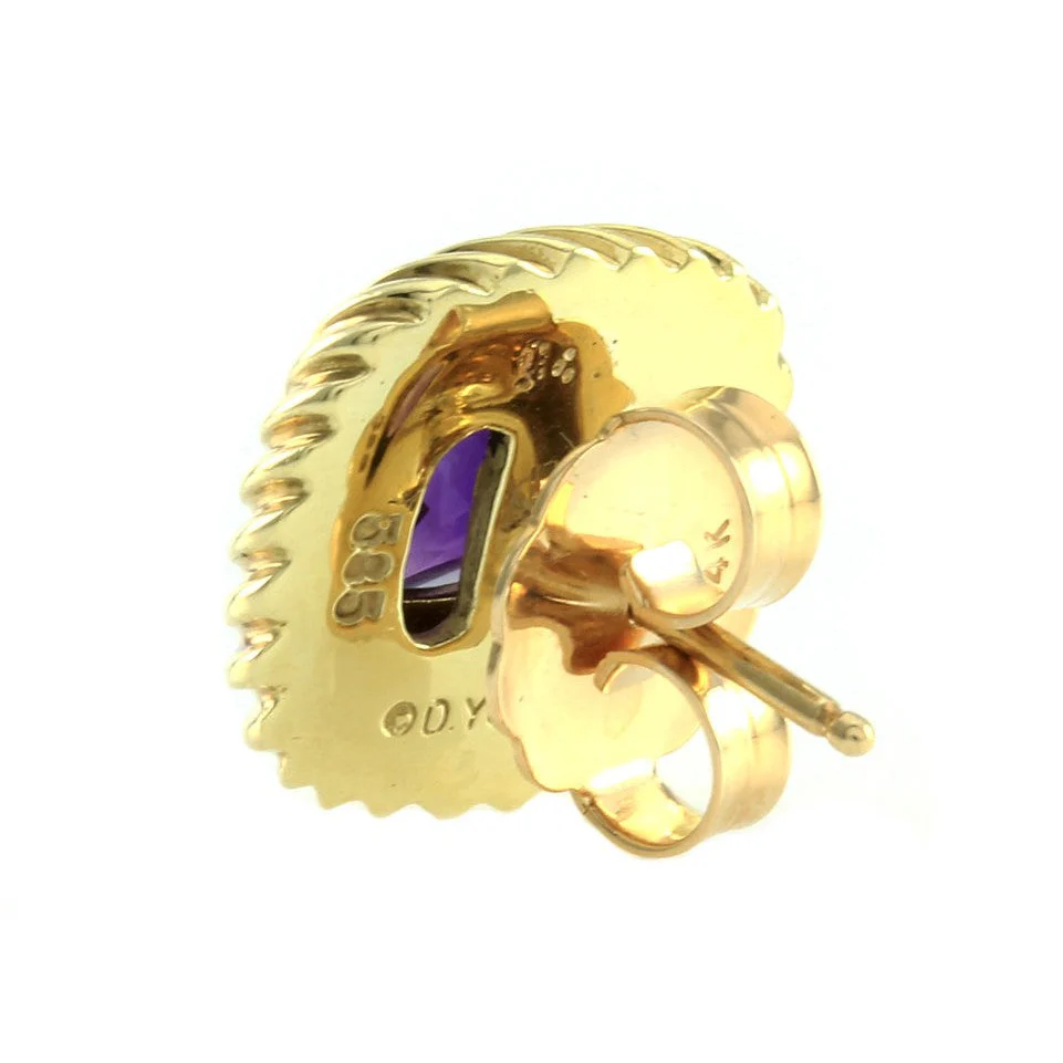 David Yurman 14K Yellow Gold Cable Amethyst Cushion Earrings - Image 3