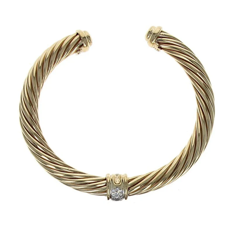 18K Yellow Gold David Yurman Classic Cable Diamond Station Cuff - Image 3