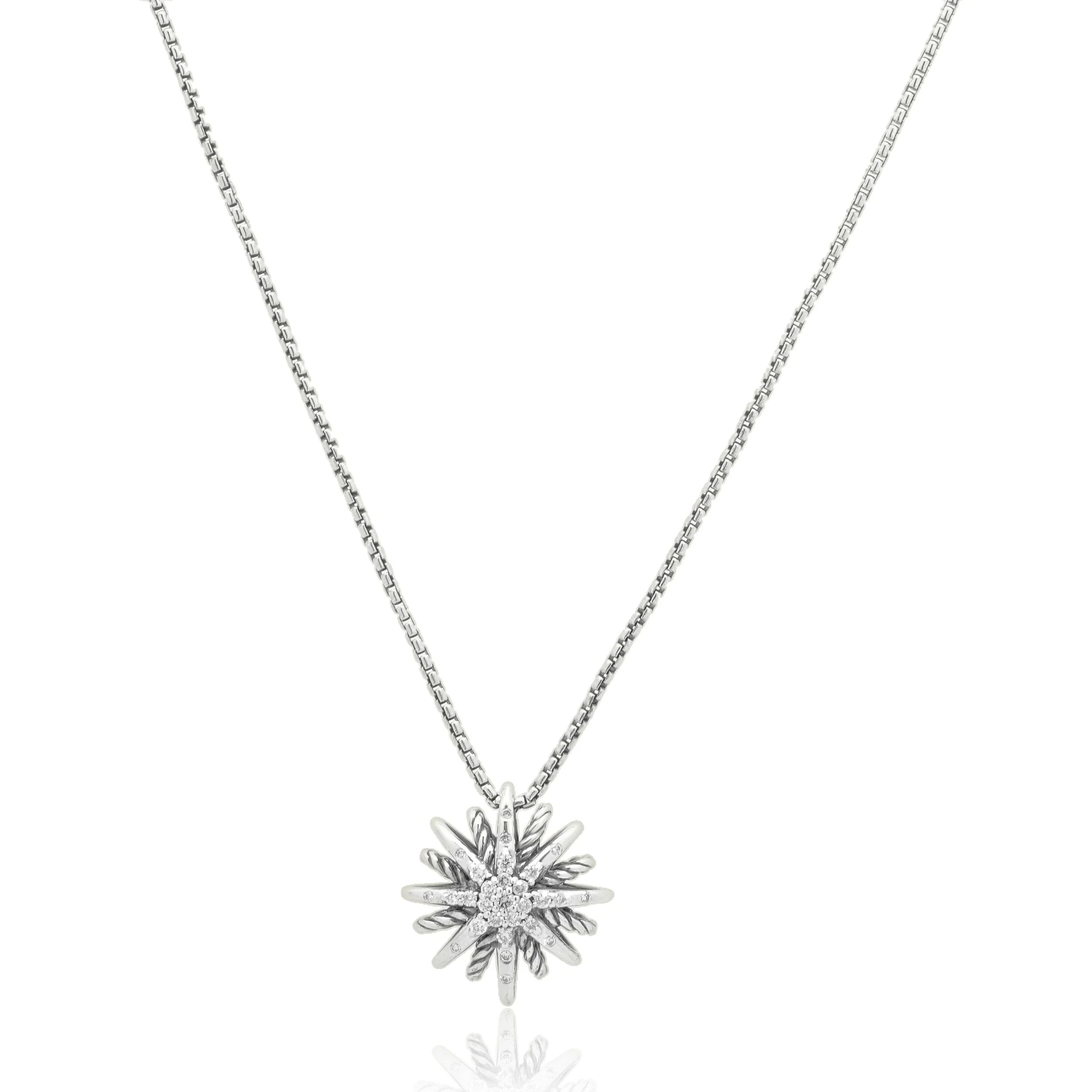 David Yurman Sterling Silver and Round Diamond Starburst Pendant Necklace 18.0"