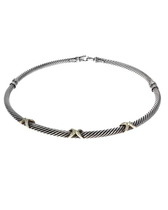 David Yurman Triple X Cable Collar Necklace in Silver and Gold