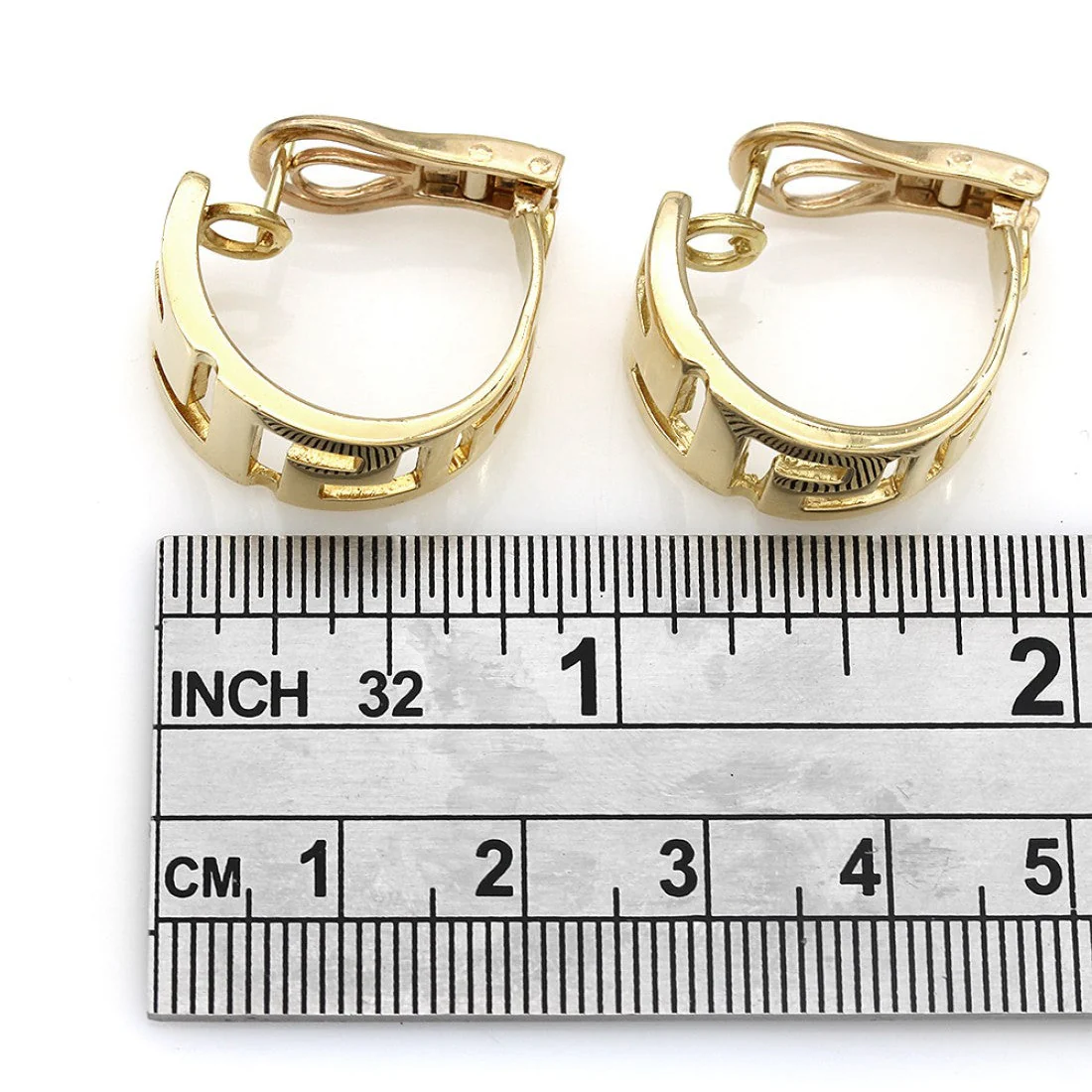 Descending Greek Key Half Hoop Earrings - Image 3