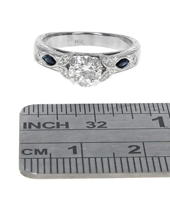Diamond and Blue Sapphire Accent Engagement Ring in White Gold - Image 3