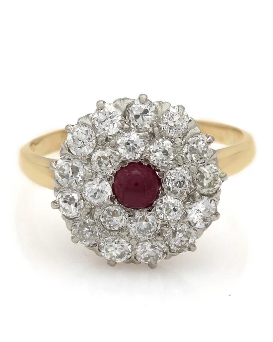 Diamond and Ruby Cluster Fashion Ring in 14k Two-Tone White and Yellow Gold - Image 2