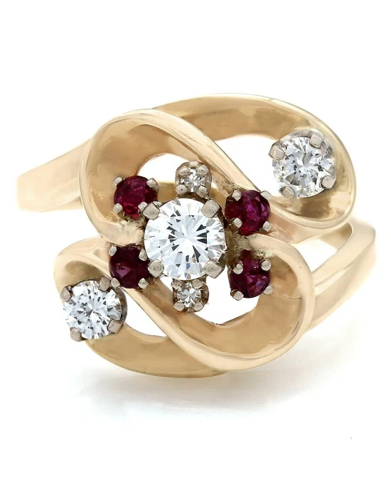 Diamond and Ruby Swirl Ring - Image 2