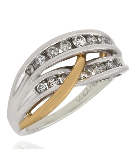 Diamond Bypass Ring in 2 Tone Gold