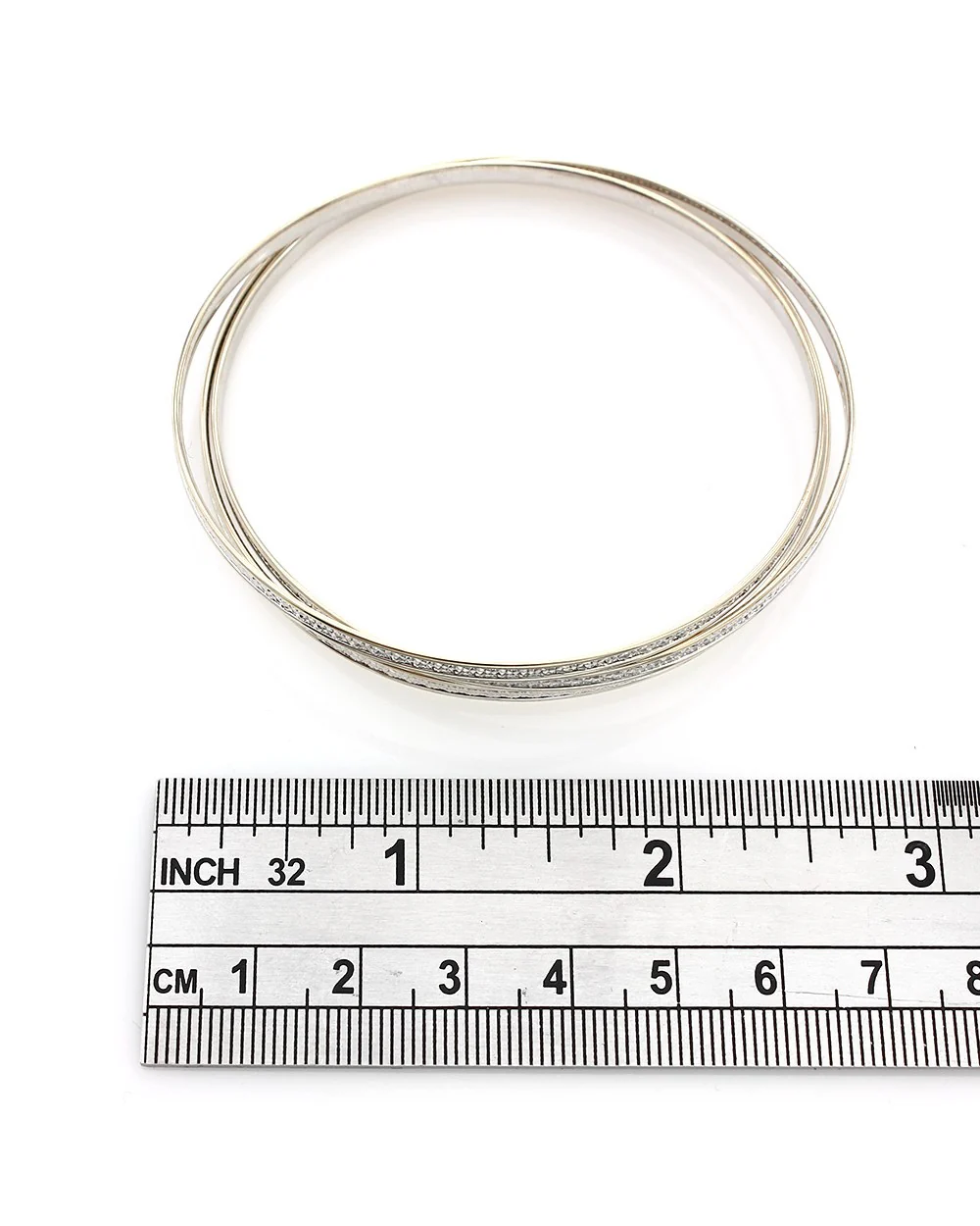Diamond Cut Bangle Bracelets in White Gold - Image 3