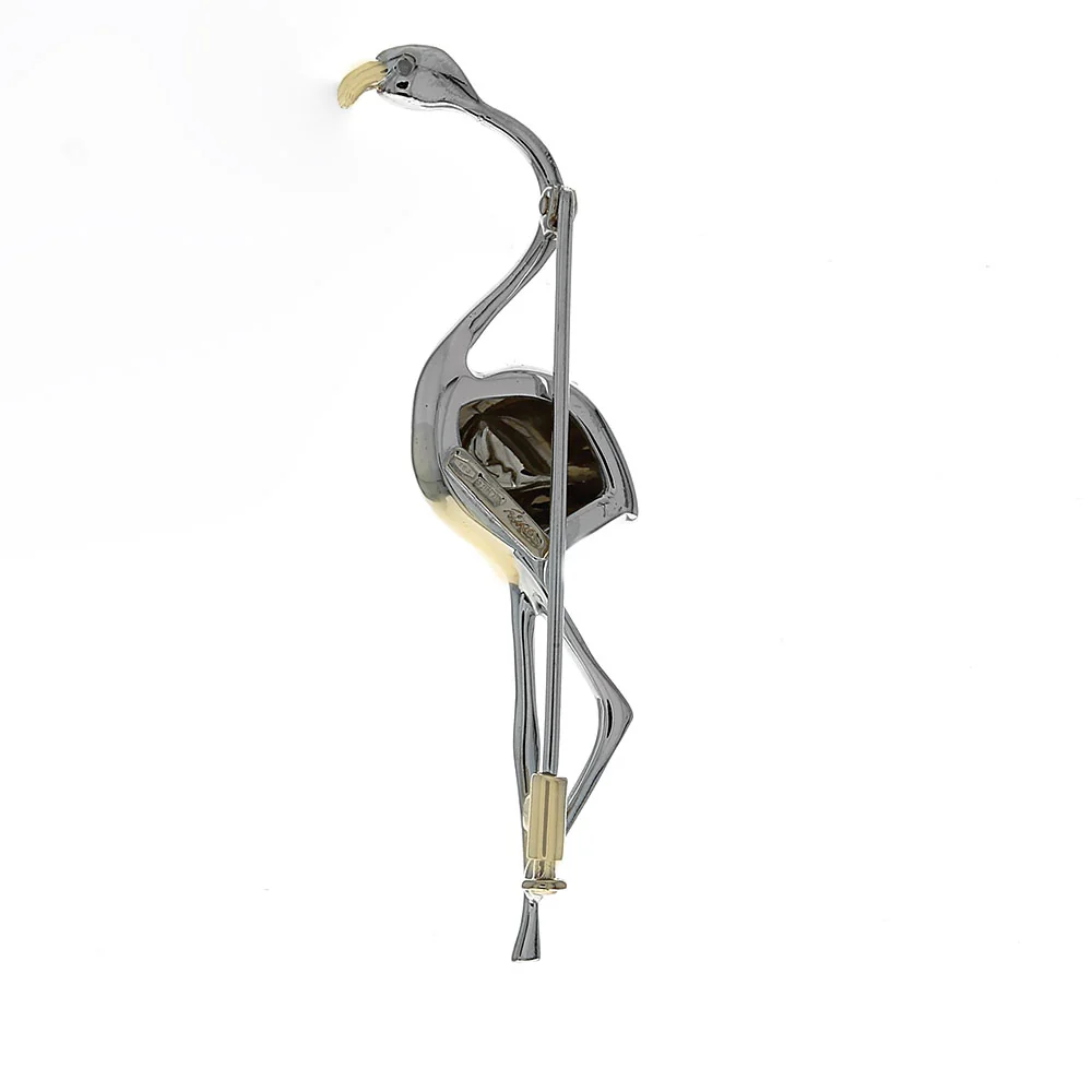 Diamond Flamingo Pin in White and Yellow Gold - Image 2