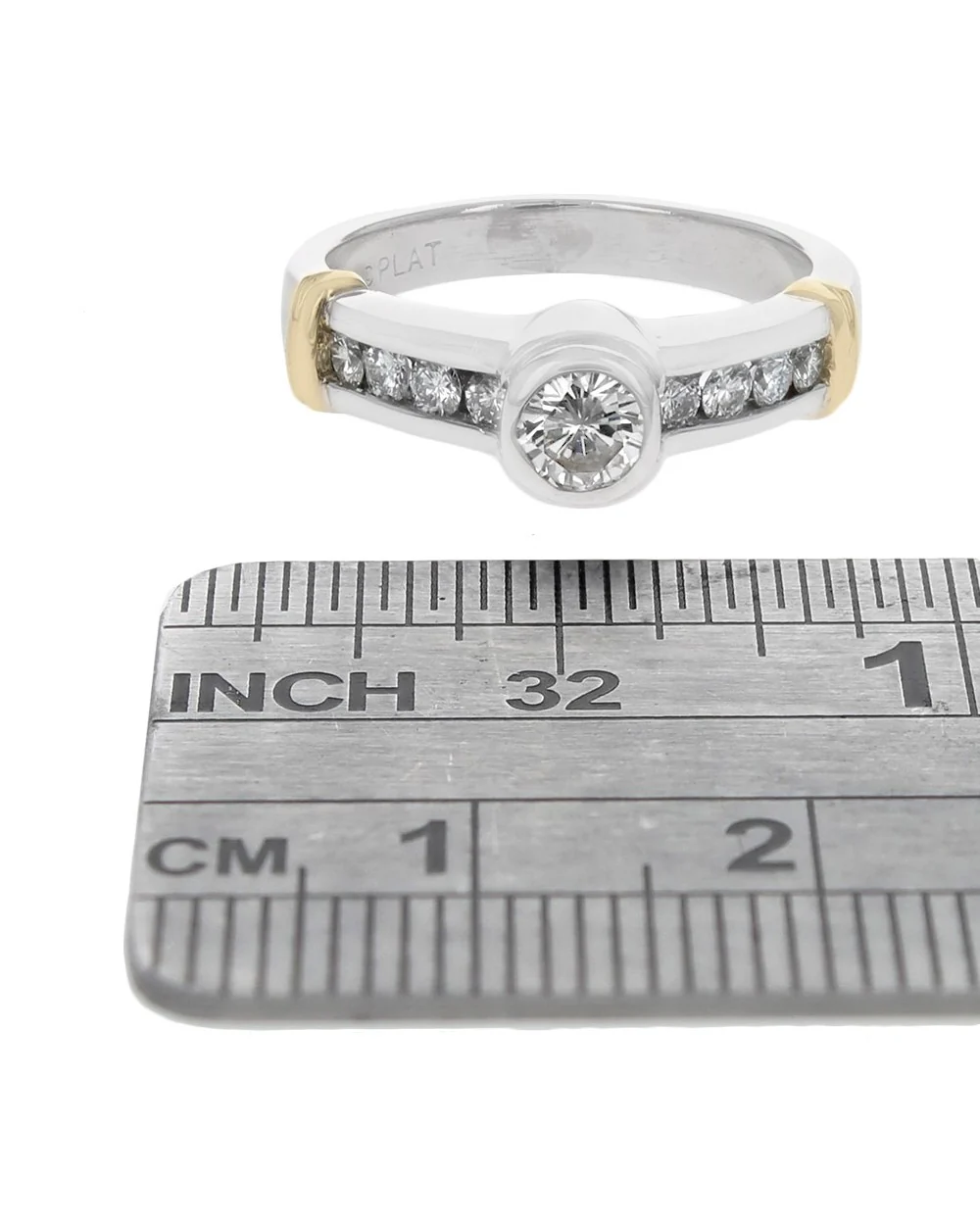 Diamond Fluted Accent Engagement Ring in Yellow Gold and Platinum - Image 3
