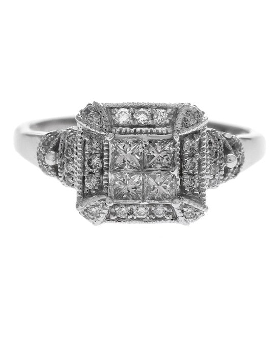 Diamond Halo Milgrain Engagement Ring in White Gold - Image 2