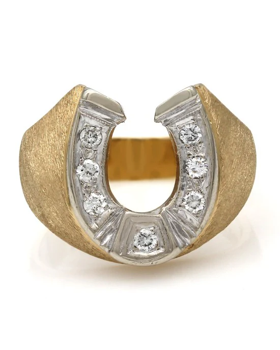 Diamond Horseshoe Fahion Ring with Stone Finish in 14k White and Yellow Gold - Image 2