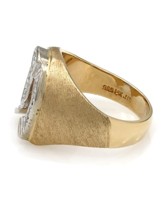 Diamond Horseshoe Fahion Ring with Stone Finish in 14k White and Yellow Gold - Image 3