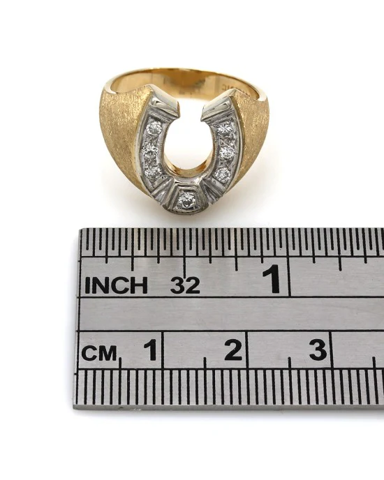 Diamond Horseshoe Fahion Ring with Stone Finish in 14k White and Yellow Gold - Image 4