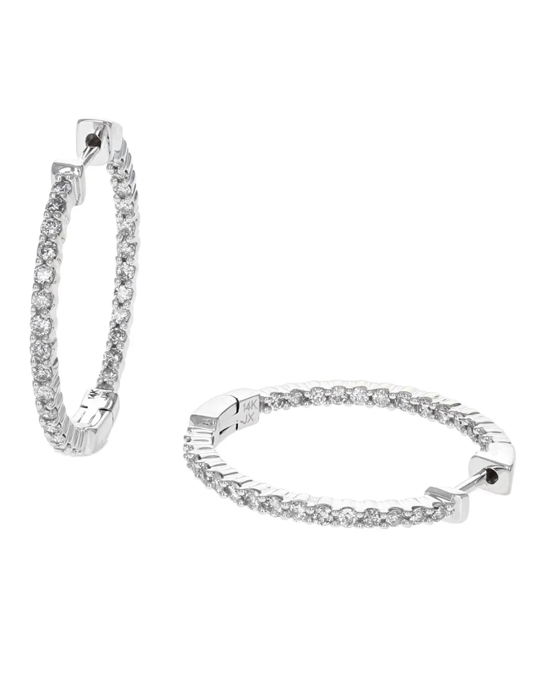 Diamond Inside Outside Hoop Earrings in White Gold - Image 2