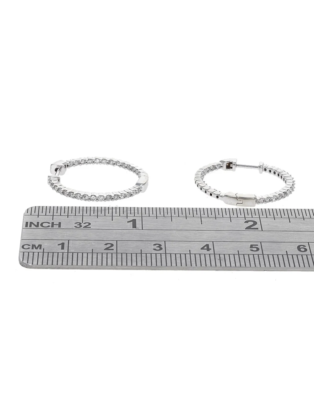 Diamond Inside Outside Hoop Earrings in White Gold - Image 3