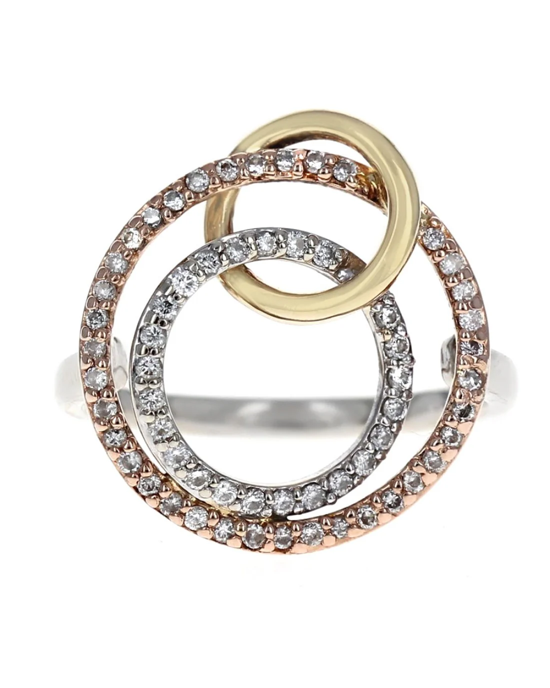 Diamond Interlocking Circle Ring in Tri Color Gold - Image 2