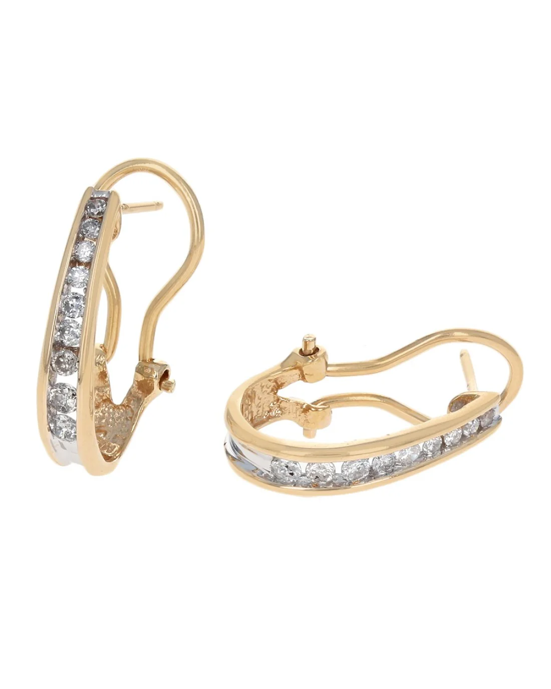 Diamond 'J' Hoop Earrings in White and Yellow Gold - Image 2