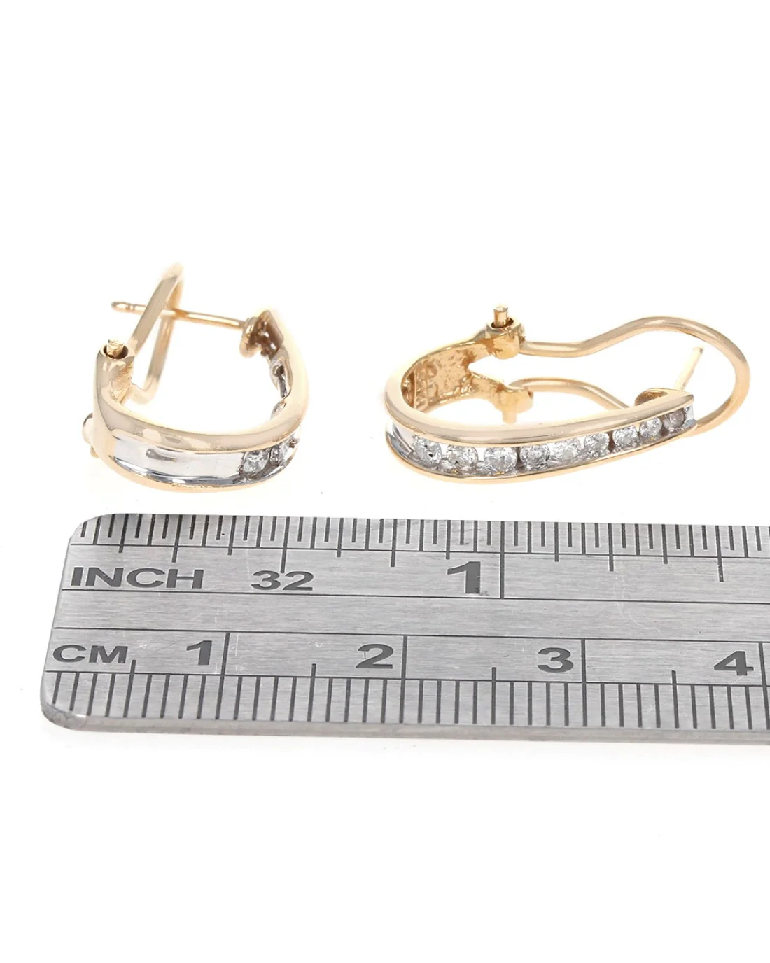 Diamond 'J' Hoop Earrings in White and Yellow Gold - Image 3