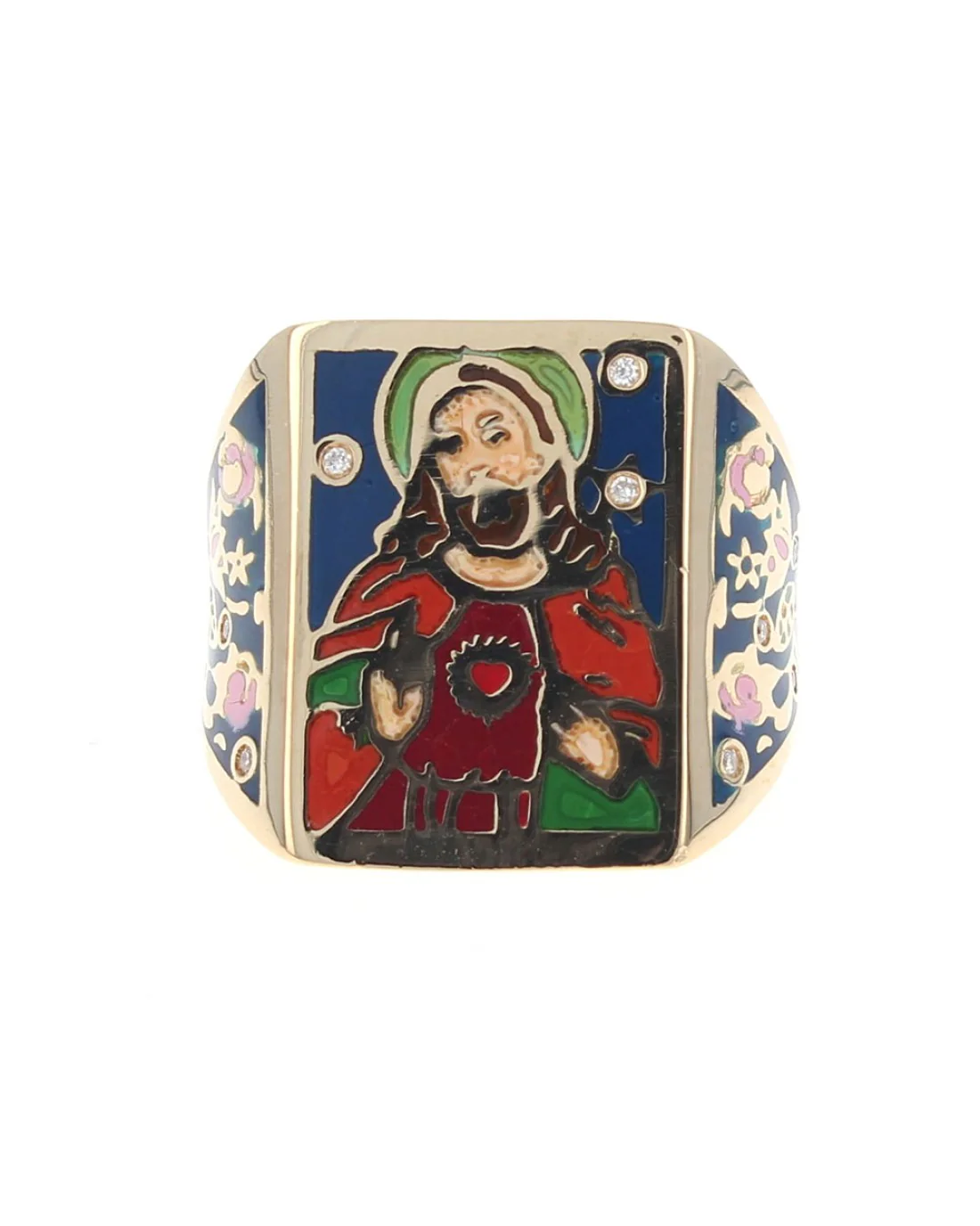 Diamond Jesus Christ Enamel Ring in Yellow Gold - Image 2