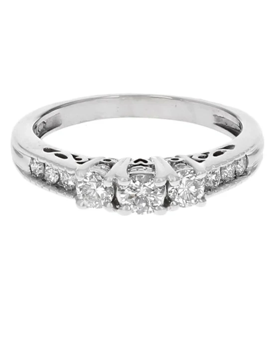 Diamond Milgrain Accent Engagement Ring in White Gold - Image 2