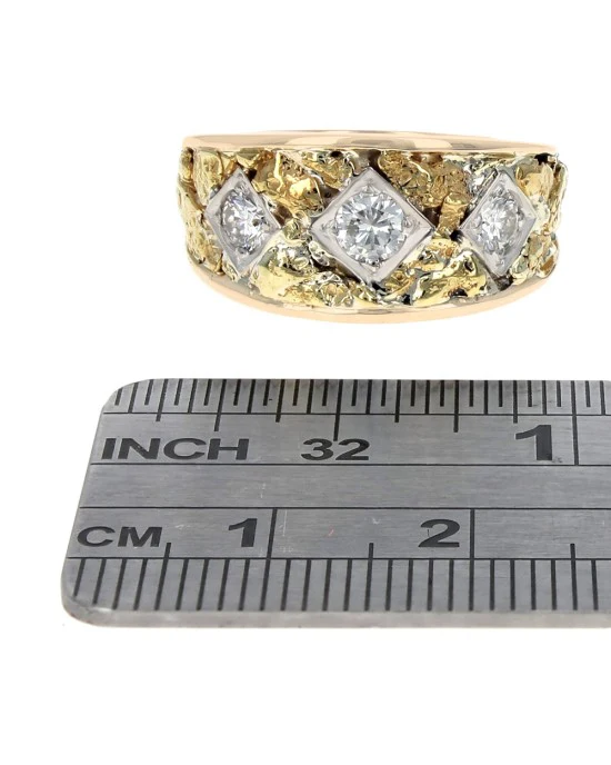 Diamond Nugget Style Tapered Ring in White and Yellow Gold - Image 3