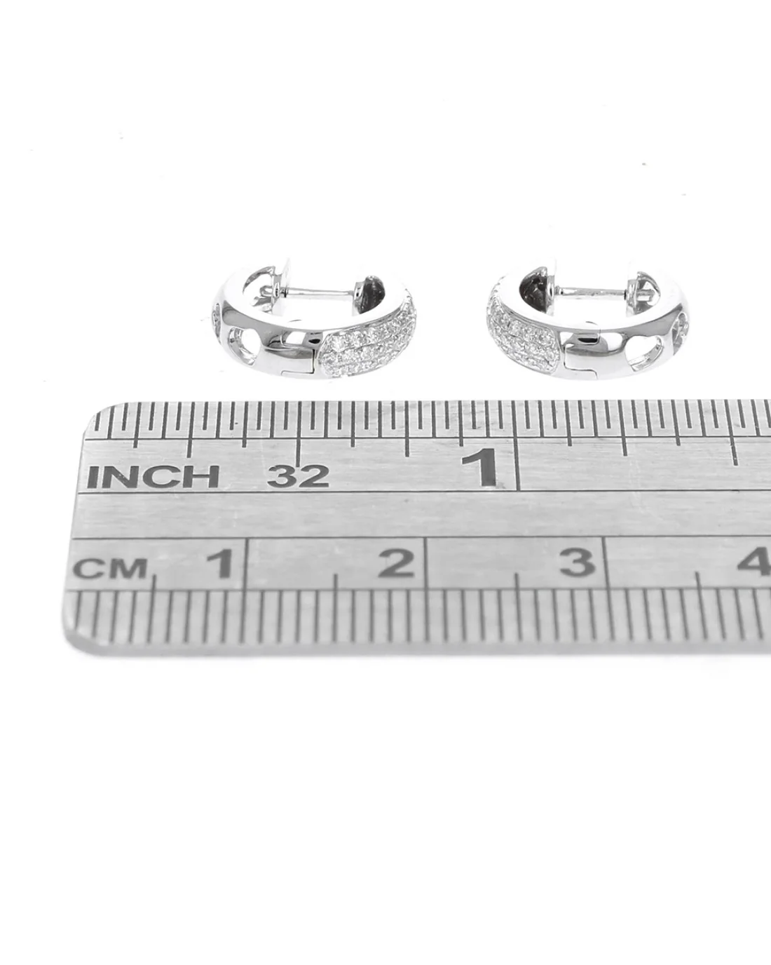 Diamond Open Cut Heart Huggie Earrings in White Gold - Image 3