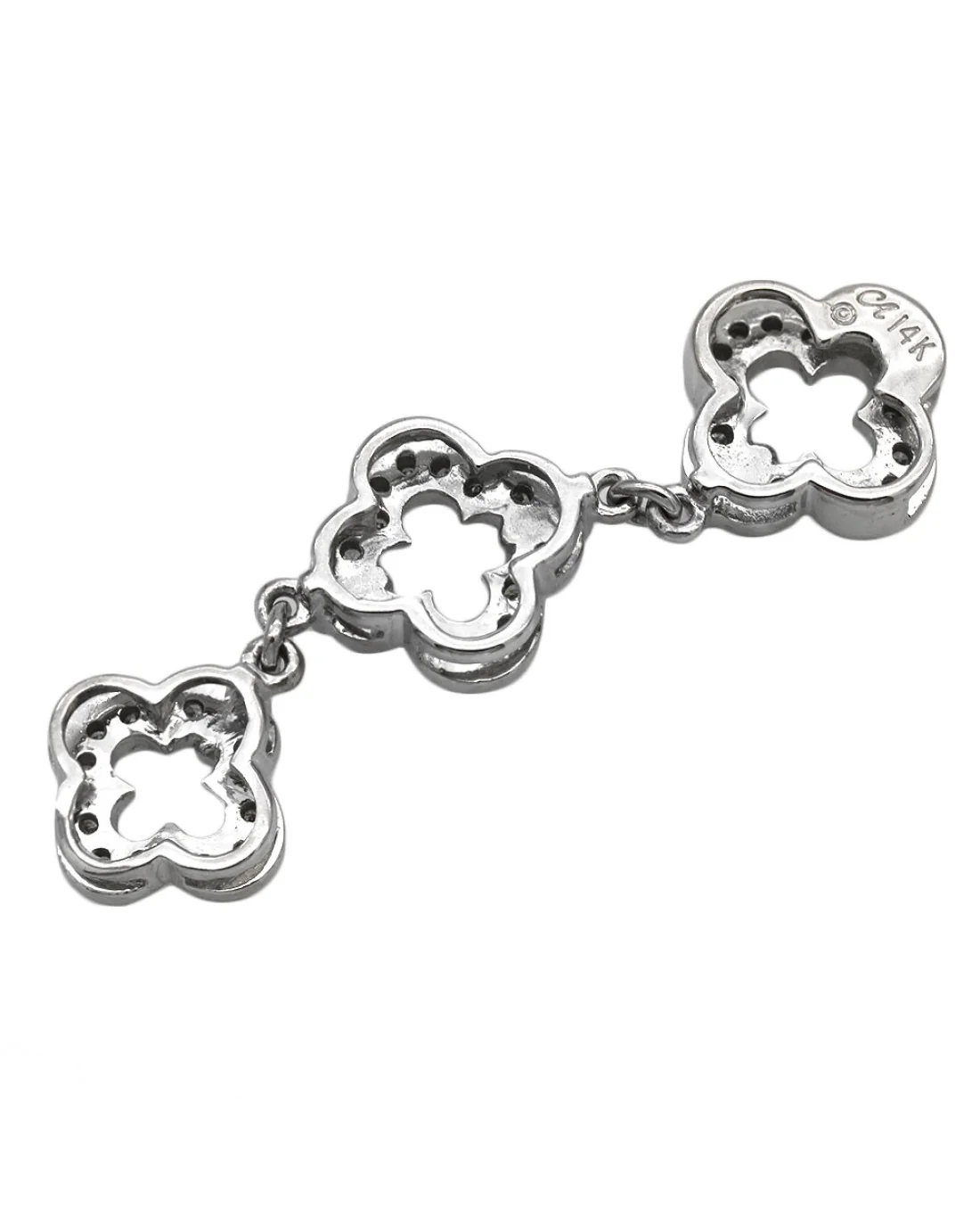 Diamond Open Quatrefoil Graduated Drop Pendant in White Gold - Image 2
