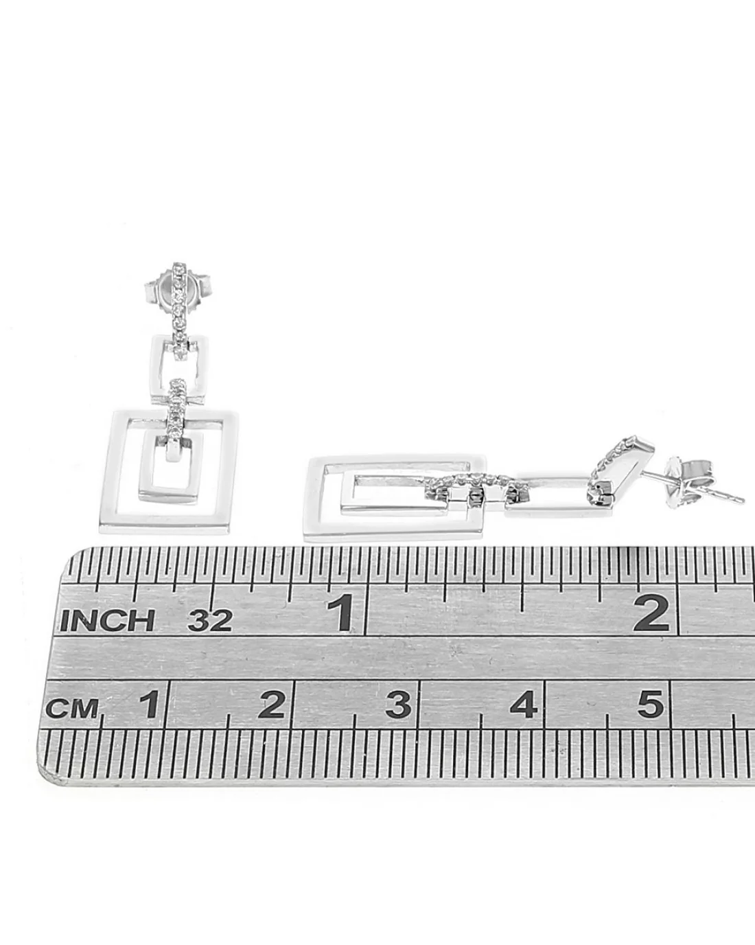Diamond Open Square Door Knocker Dangle Earrings - Image 3