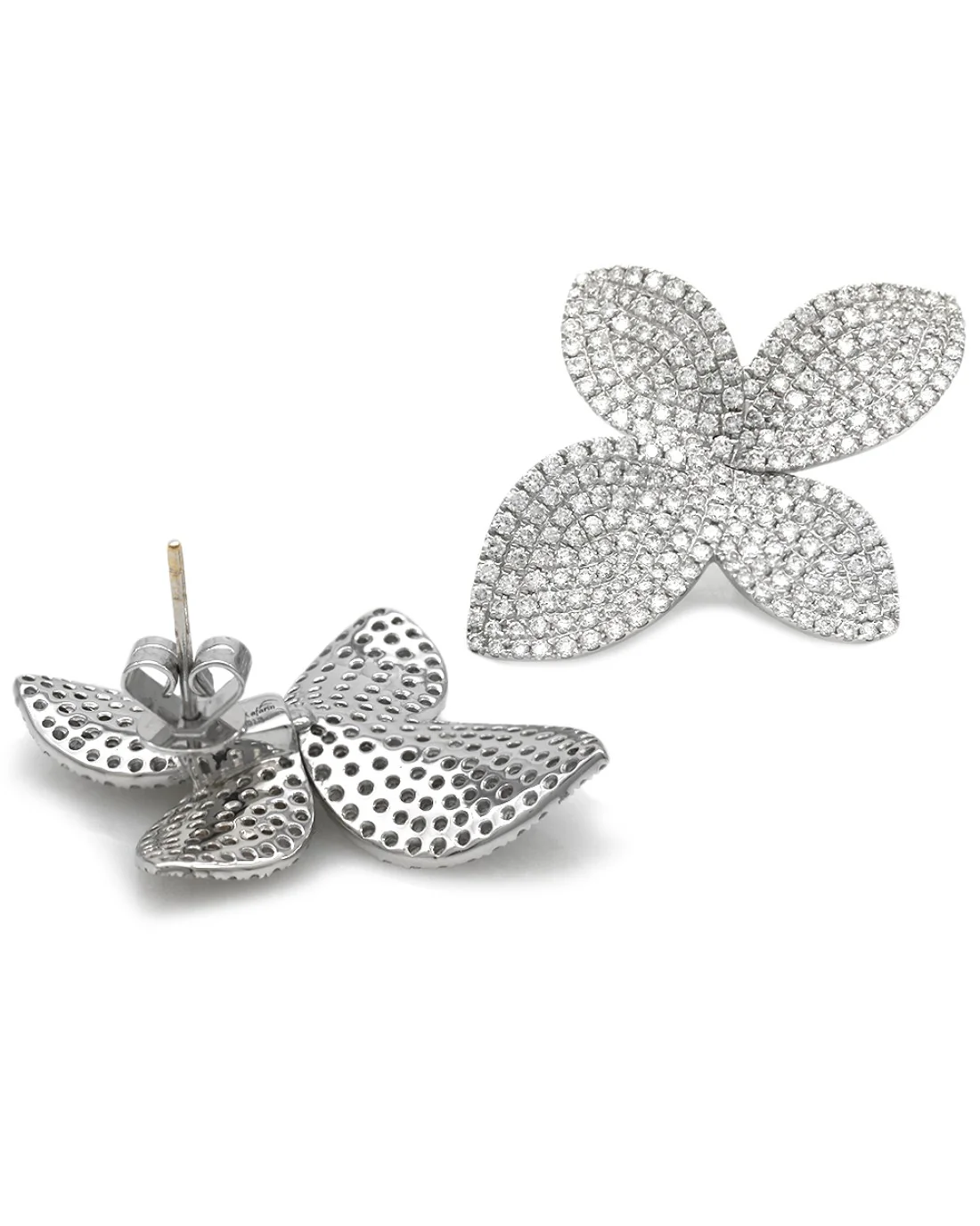 Diamond Pave Foliate Earrings in White Gold - Image 2