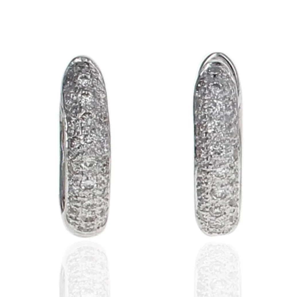 18K White Gold Diamond Pave Huggie Earrings