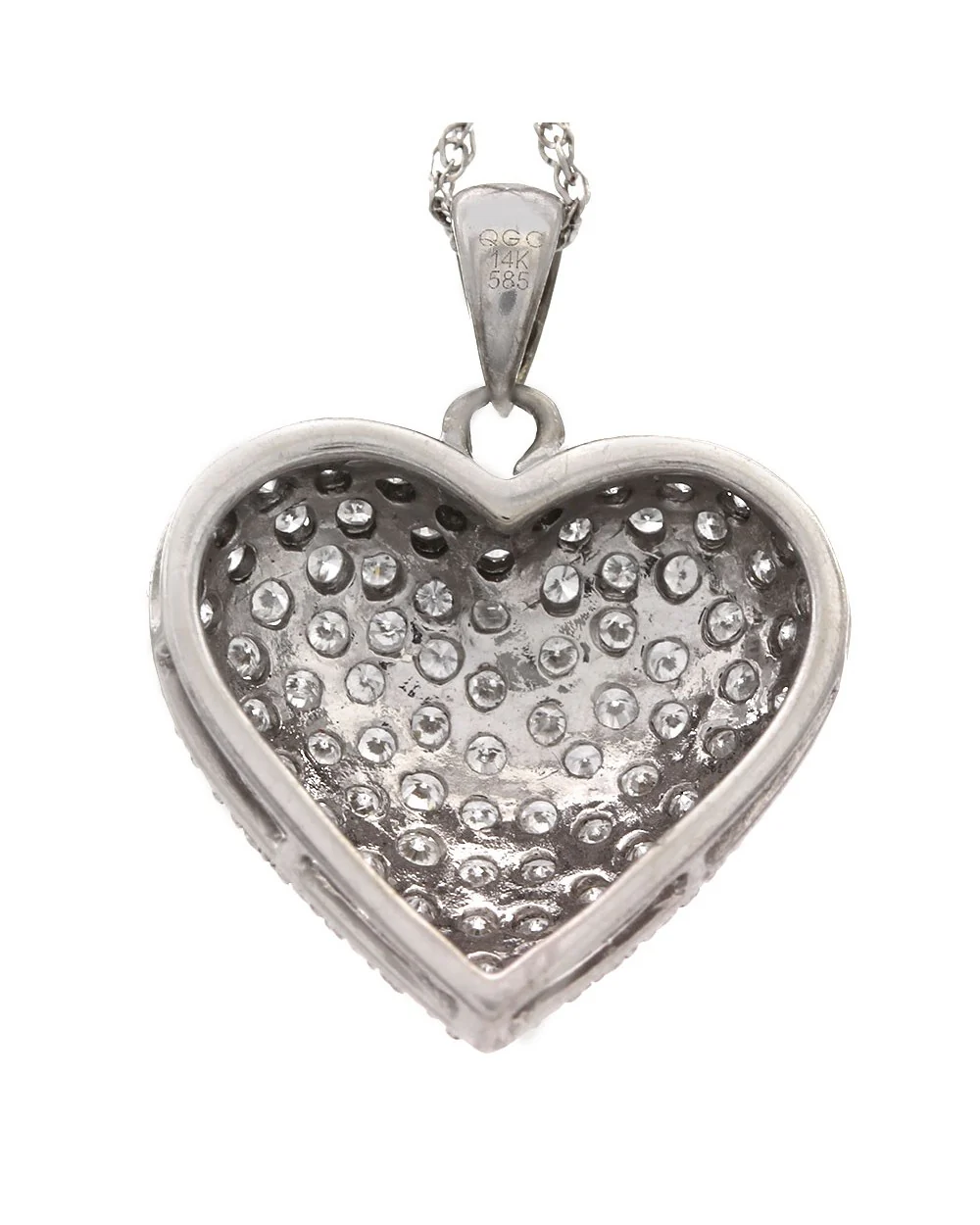 Diamond Pave Puffed Heart Pendant in White Gold - Image 2