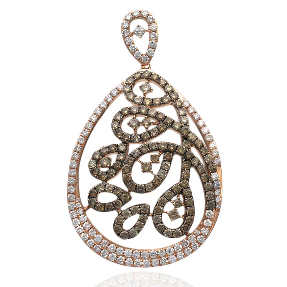 Diamond Pear Shaped Swirl Drop Pendant in Rose Gold