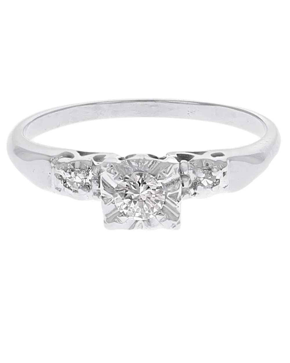 Diamond Vintage Style Engagement Ring in White Gold - Image 2