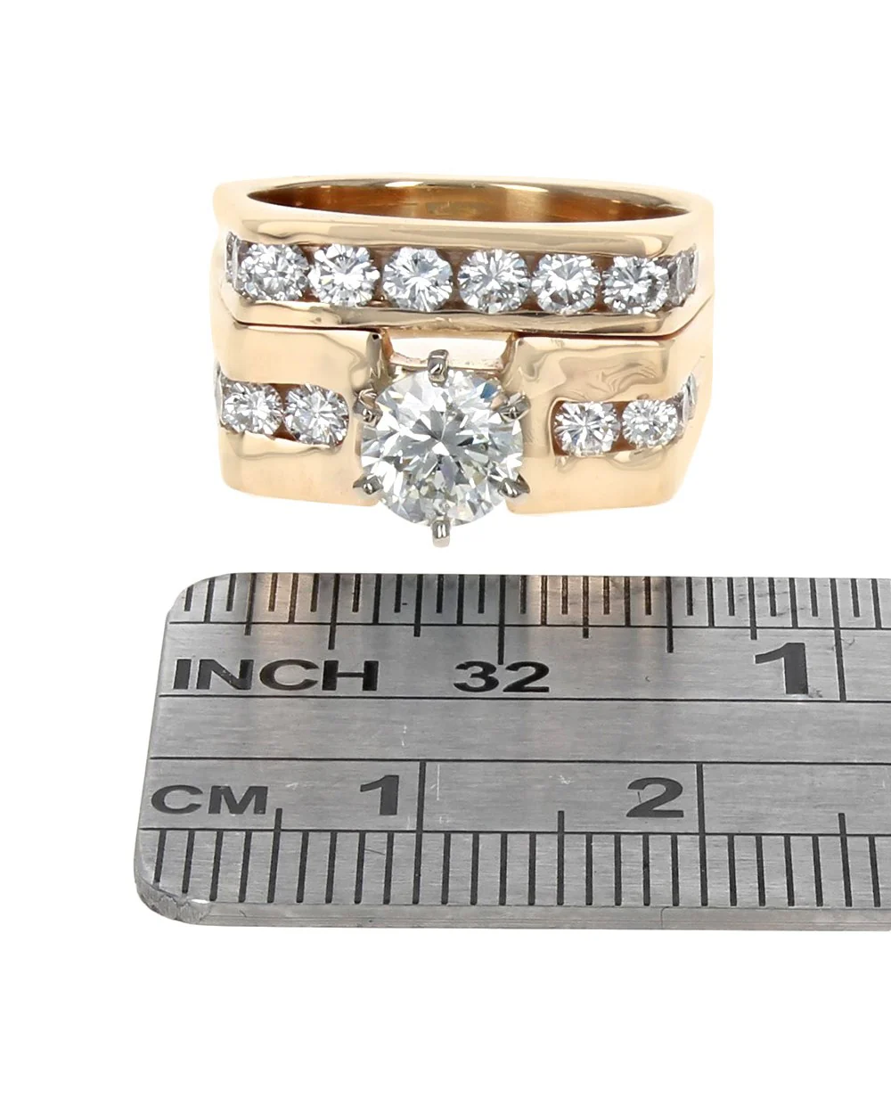 Diamond Wide Square Shank Wedding Set in Yellow Gold - Image 3