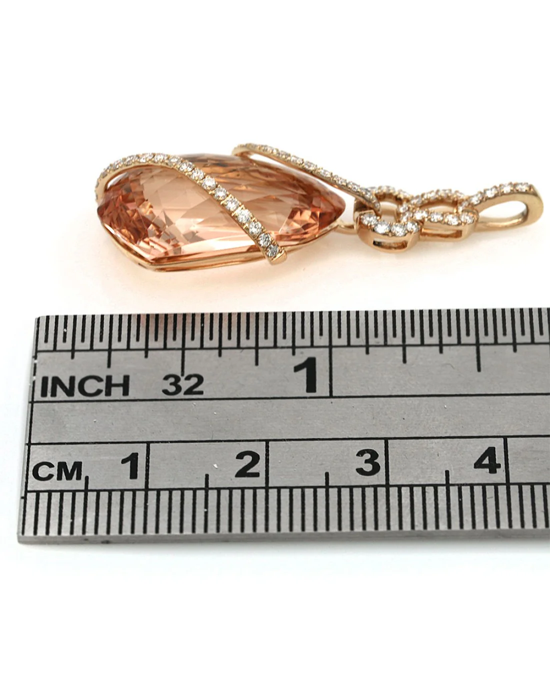 Diamond Wrapped Morganite Drop Pendant - Image 3