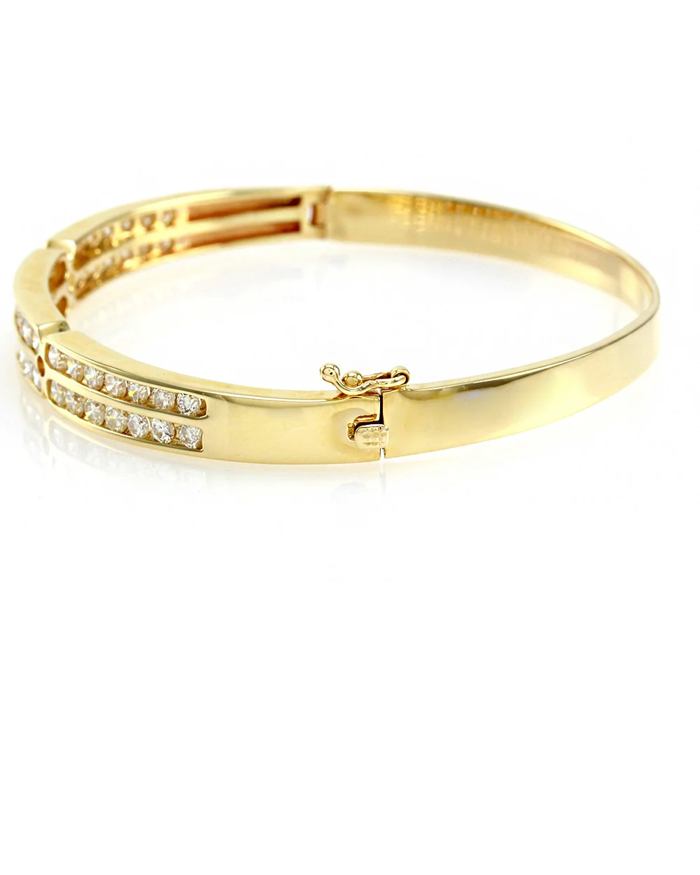 Double Row Diamond Bangle Bracelet in 14K Yellow Gold - Image 2