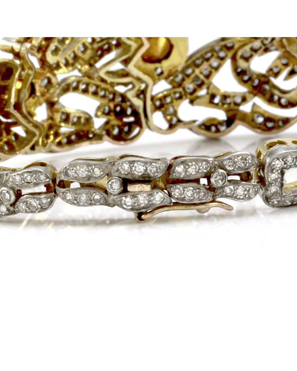 Edwardian Rose & Single Cut Diamond Bracelet in 14K Yellow Gold & Silver - Image 3