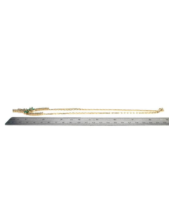 Emerald and Diamond Floral Motif Station Necklace - Image 3