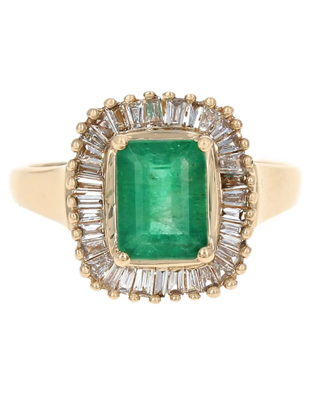 Emerald and Diamond Halo Ring in Yellow Gold - Image 2
