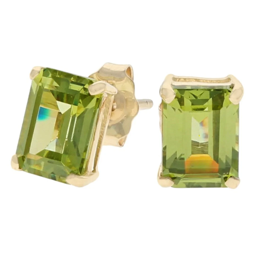 Emerald Cut Peridot Stud Earrings