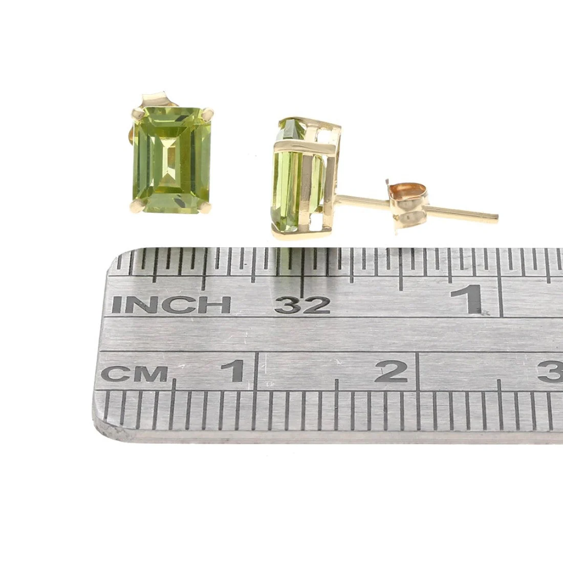 Emerald Cut Peridot Stud Earrings - Image 2