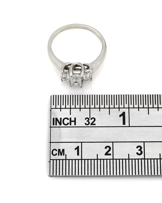 Emerald Three Stone Diamond Ring in 14kw - Image 3