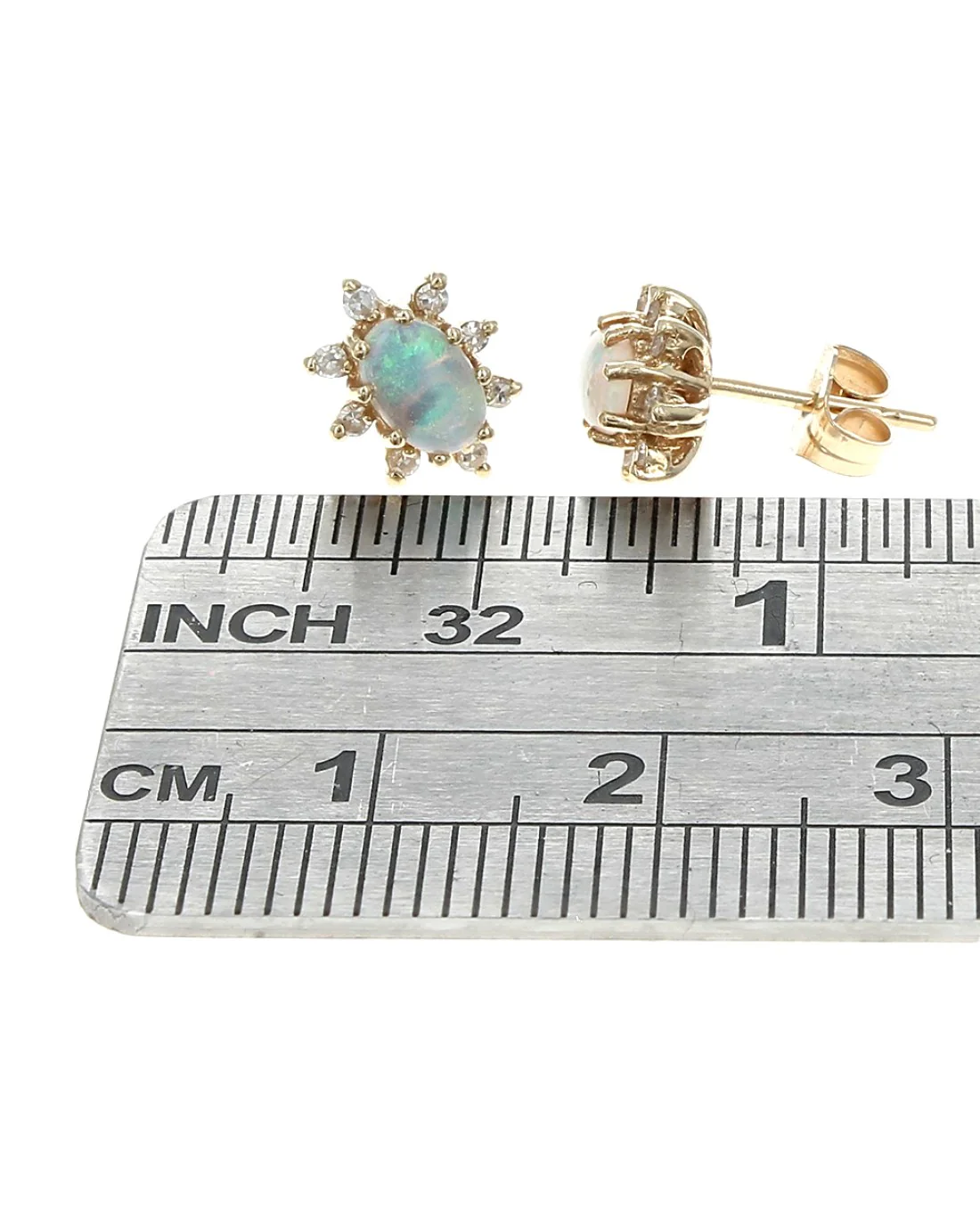 Ethiopian Opal Diamond Halo Stud Earrings - Image 3