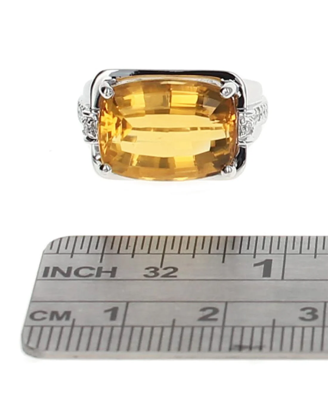 Fancy Cut Citrine and Diamond Pave Statement Ring - Image 3
