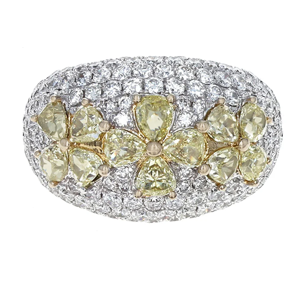 Fancy Yellow and White Diamond Dome Ring - Image 2