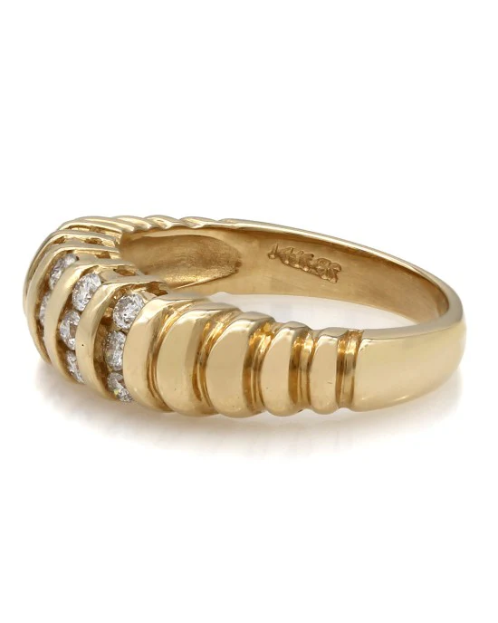Five Row Vertical Channel Diamond Band in 14k Yellow Gold - Image 3