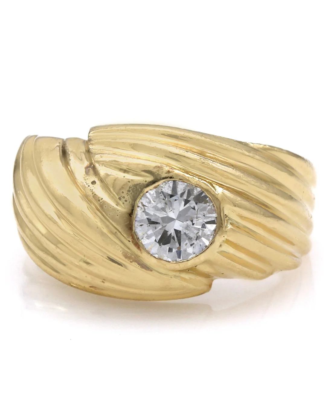Flush Set Diamond Solitaire Fluted Ring - Image 2