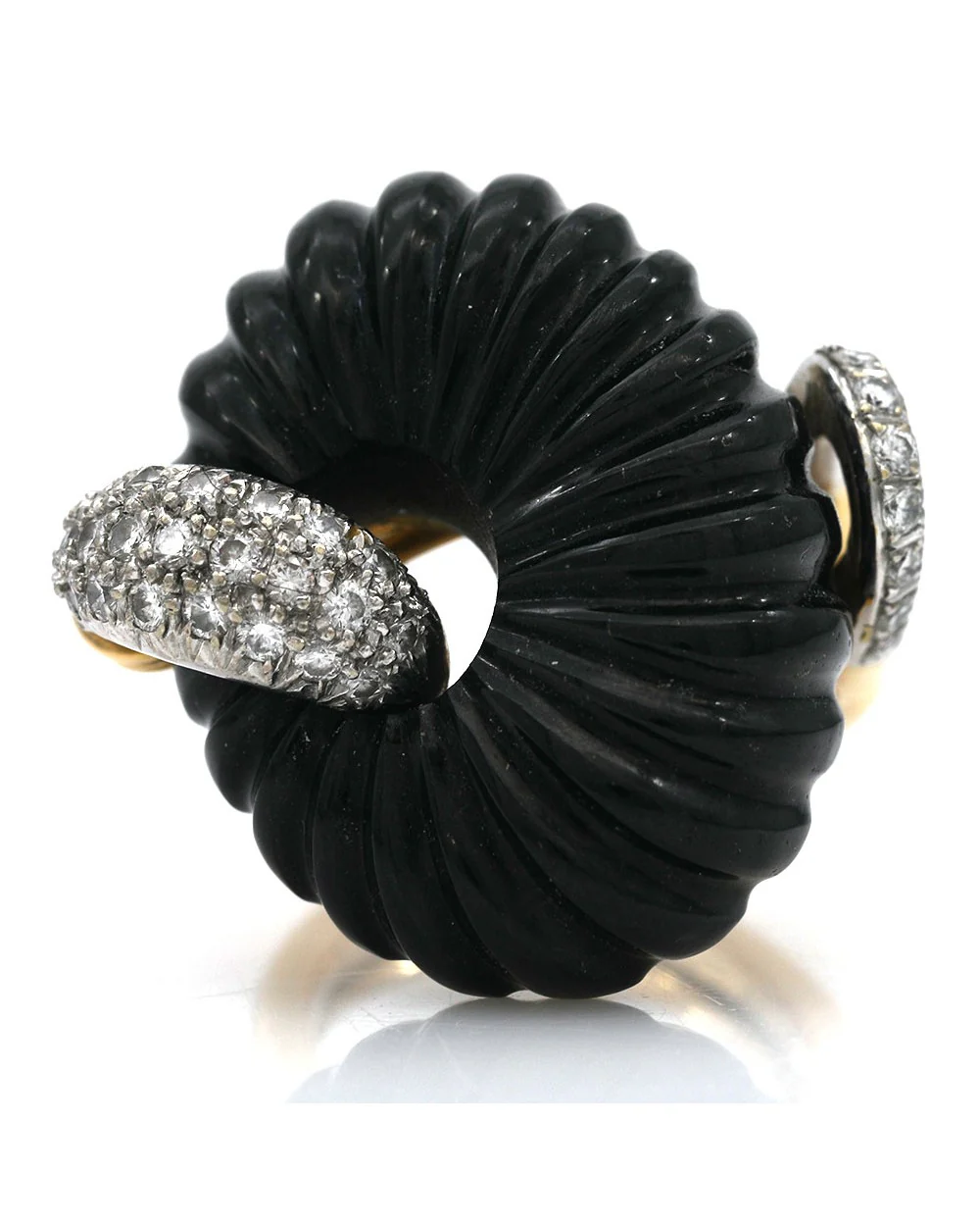 Fluted Black Onyx and Diamond Pave Fashion Ring - Image 2