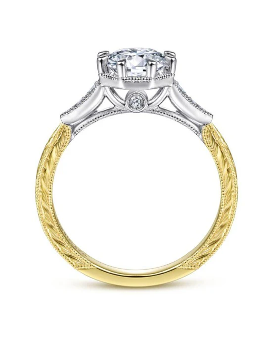 Gabriel & Co Vintage Style Diamond Mounting with Gold Engraving in Two-Tone 14k - Image 3