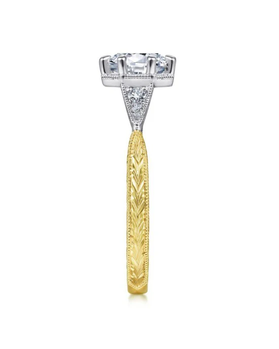Gabriel & Co Vintage Style Diamond Mounting with Gold Engraving in Two-Tone 14k - Image 4