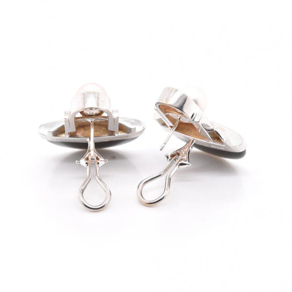 Gabriel Ofiesh 14k White Gold Cultured Akoya Pearl & Onyx Earrings - Image 4
